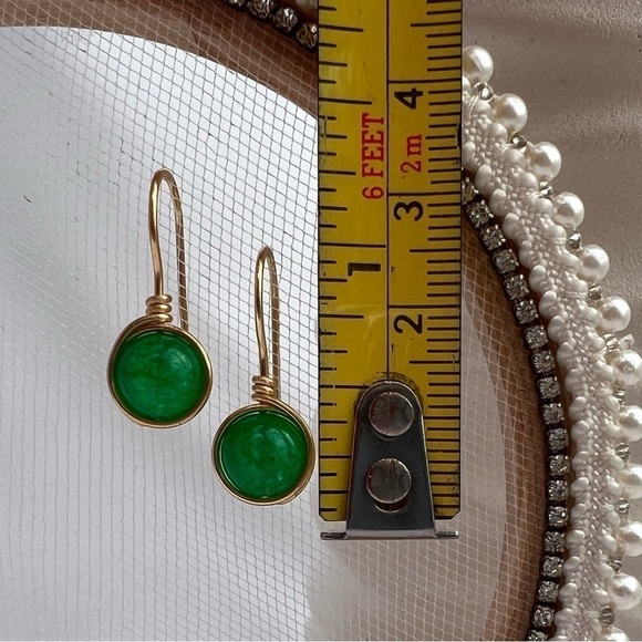 BRIGHT Green Agate and Gold Wire Wrapped Minimalist Earrings - Picture 5 of 11